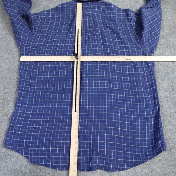 Brooks Brothers Shirt Large Blue Plaid Linen Button Down Vintage - Picture 5 of 9